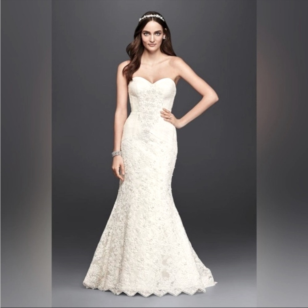Oleg Cassini strapless lace trumpet wedding dress NWT size 12